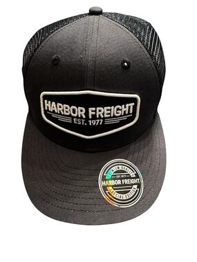NWT Harbor Freight Black Mesh Back Trucker Cap, adjustable sizing.